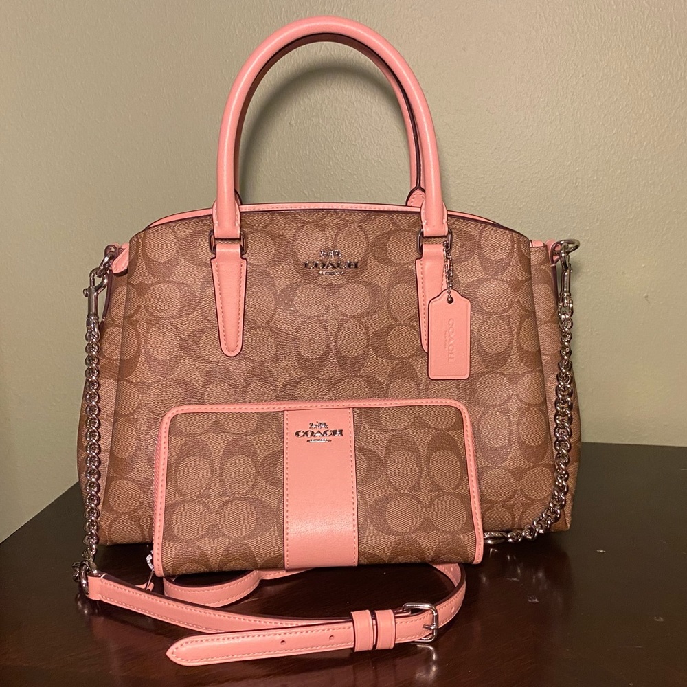 Coach Signature Pink and Khaki shoulder bag